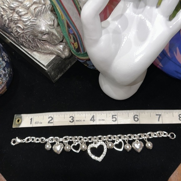 BRACELET Silver Heart Charms Australian Crystals in Open Heart Lobster Clasp - Picture 6 of 6